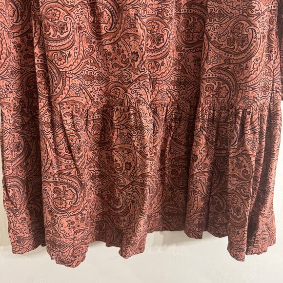 Lucky Brand Women's Long Sleeve V-Neck Tiered Paisley Dress Size Small Terracott - Picture 5 of 7